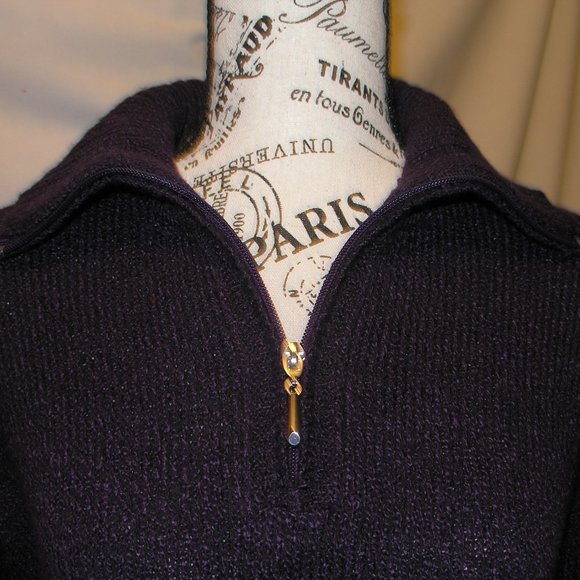 Karen Scott Women's XS Purple Pull On Sweater Long Sleeve Zipper Collar - Picture 5 of 10